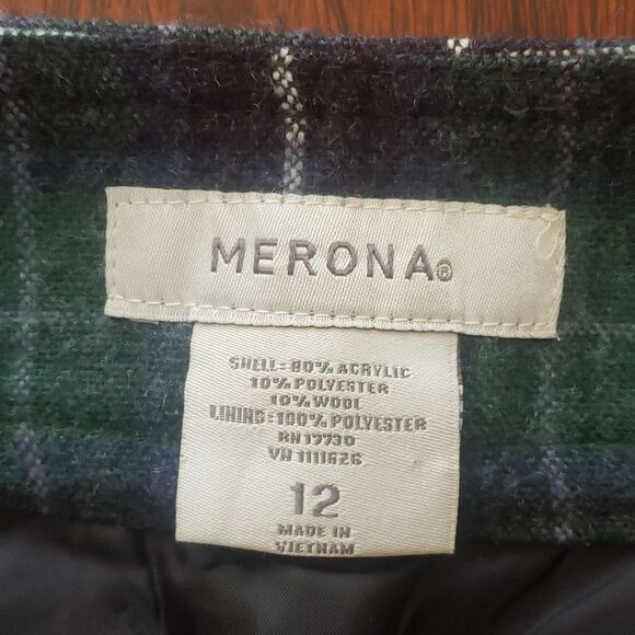MERONA Tartan Plaid Wool Skirt Green Black Blue Pockets - Picture 9 of 9